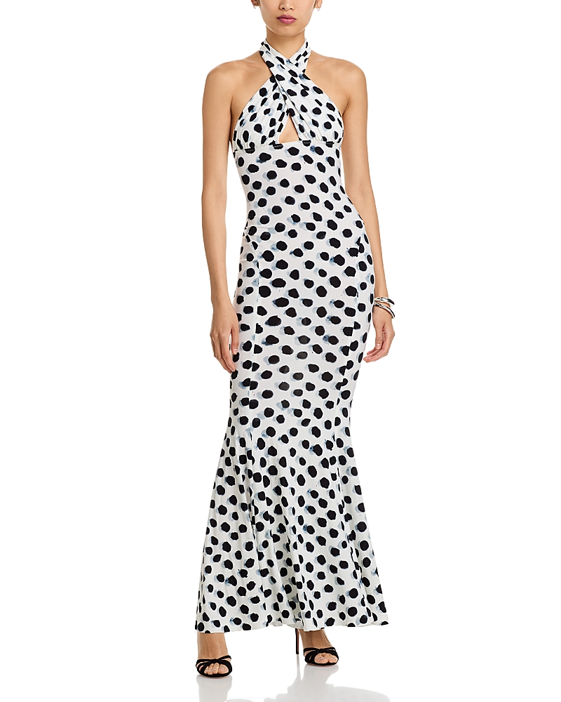 Norma Kamali Cross Halter Fishtail Gown In White
