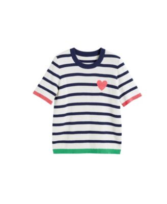  Women's Cotton Heart Breton Crochet T-Shirt