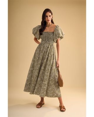Puffed Sleeve Midi Dress