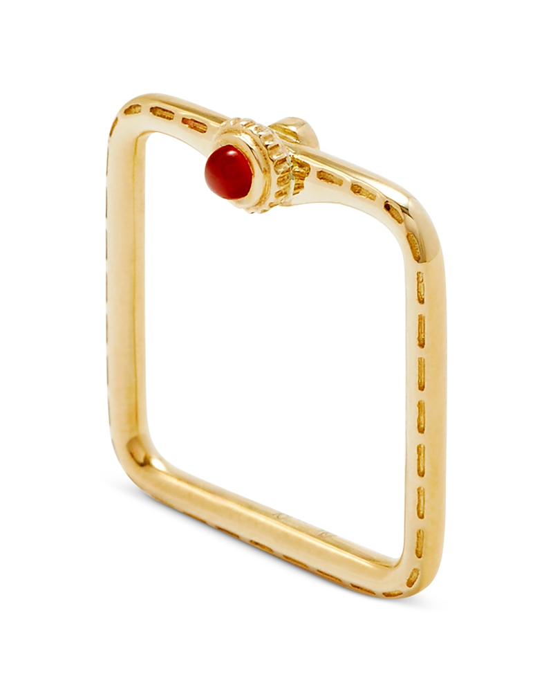 Yvonne Léon 9k Yellow Gold Red Agate & Gray Diamond Bague Mini Gousset Square Shape Ring In Gold