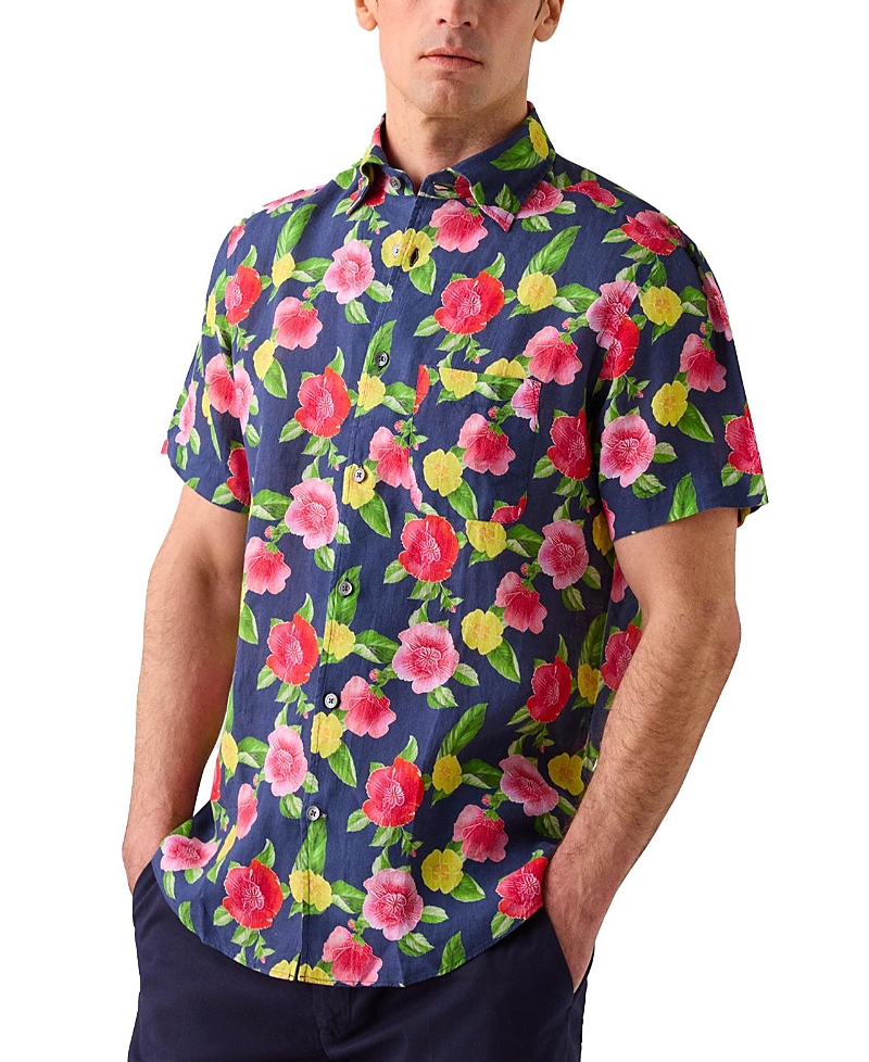 Robert Talbott Morgan Floral Print Linen Short Sleeve Shirt