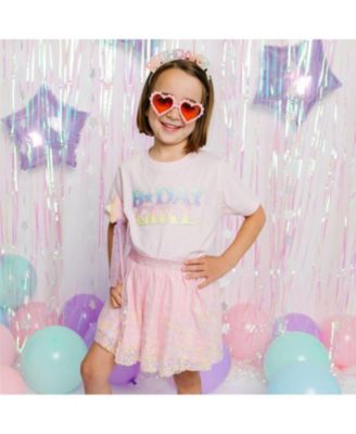 Girls' Pastel Rainbow BDay Girl Patch Short Sleeve T-Shirt - Little Kid, Big Kid