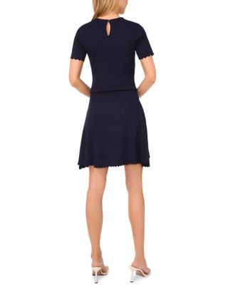 Short Sleeve Crewneck Keyhole Back Top with Pointelle and Rib