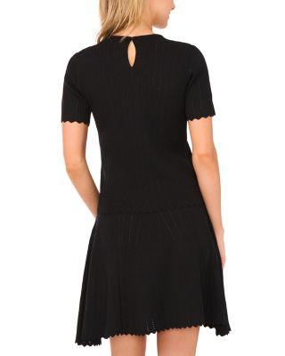 Short Sleeve Crewneck Keyhole Back Top with Pointelle and Rib