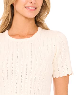 Short Sleeve Crewneck Keyhole Back Top with Pointelle and Rib