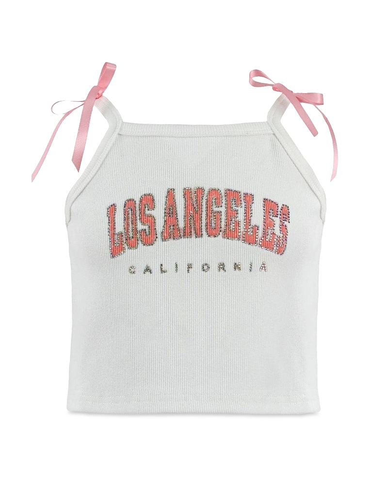 Lola + The Boys Girls' Bow Detail Studded Graphic Tank - Little Kid, Big Kid In White