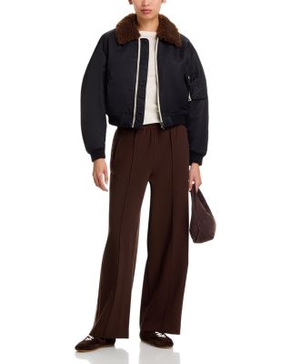 Shrunken Shearling Trim Bomber Jacket