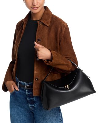 T-Lock Smooth Leather Convertible Top Handle Bag in Black