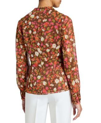 WINNIE Long Sleeve Buttoned Blouse in Floral Crinkle Georgette