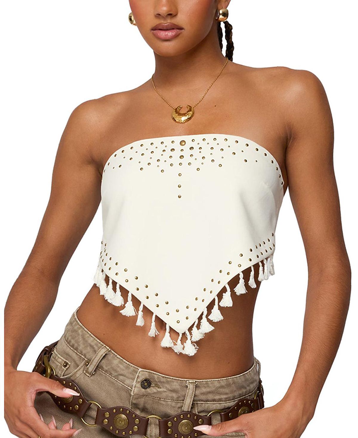 Edikted Stud & Tassel Handkerchief Top