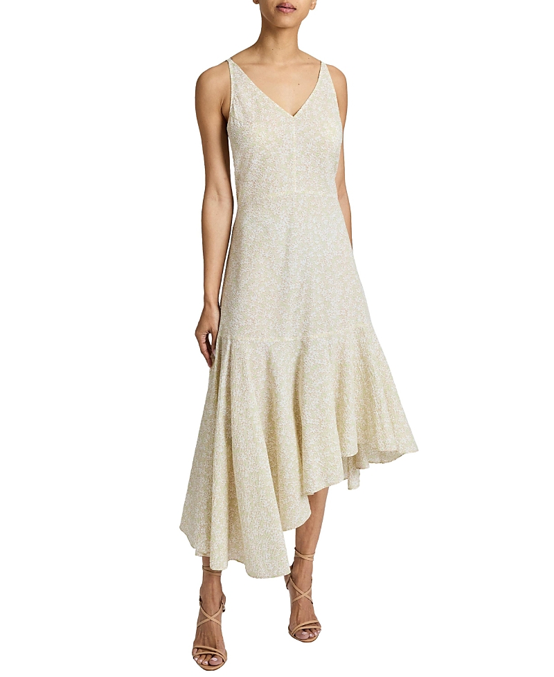 Santorelli Davin Sleeveless Asymmetric Fit And Flare Midi Dress In Cotton Seersucker
