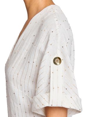 SERAFINA Midi A-Line Shift Dress in Striped Linen