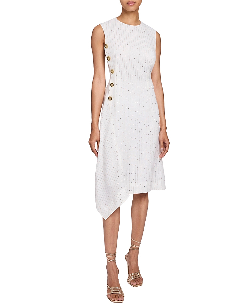 Santorelli Becca Sleeveless Asymmetric Sheath Dress In Striped Linen In White
