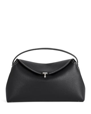 Toteme T-Lock Grained-Leather Top Handle Bag in Tan