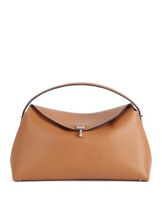 T-Lock Grained-Leather Top Handle Bag in Tan