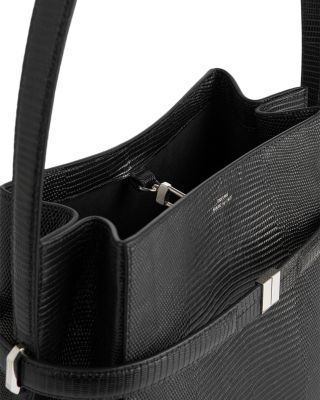 Belted Lizard-Embossed Bucket Bag in Black