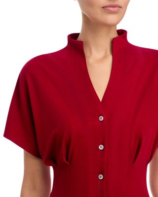 Mock Neck Button Front Midi Dress