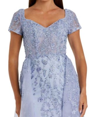 Cap Sleeve Beaded Embroidered Overskirt Gown