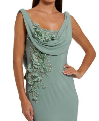  Sleeveless Jersey Cowl Neck Gown With Beading