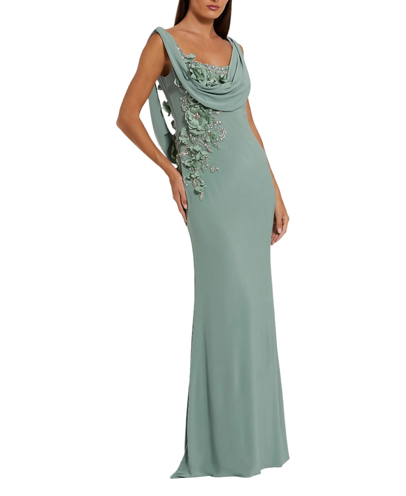 Mac Duggal Sleeveless Jersey Cowl Neck Gown With Beading