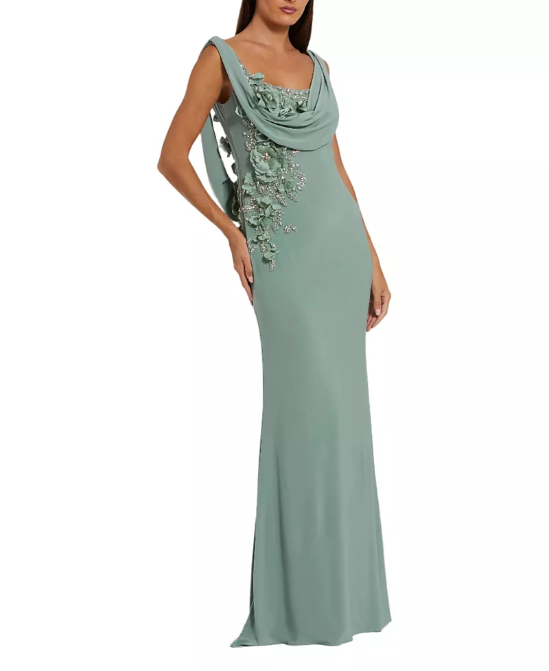 Mac Duggal Sleeveless Jersey Cowl Neck Gown With Beading