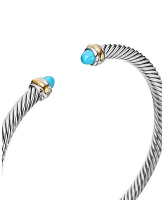 Classic Cable Bracelet in Sterling Silver with 18K Yellow Gold and Turquoise, 4mm