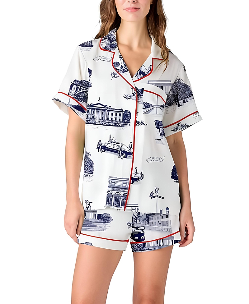 Katie Kime Washington Dc Toile Pajama Shorts Set In White