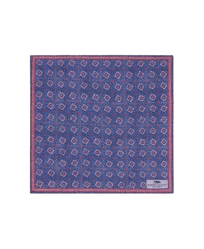 Robert Talbott Collins Reversible Silk/cotton Pocket Square In Blue