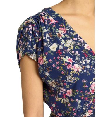 TALIA Cap Sleeve Midi Dress in Stretch Floral Print