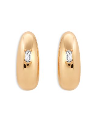 Baguette Cubic Zirconia Oval Dome Half Hoop Earrings 