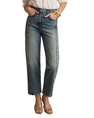 REISS - Molly Barrel Leg Jeans in Mid Blue