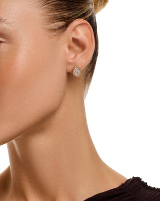 Diamond Pear Shaped Pave Studs with 14K Yellow Gold Bead Setting, 0.50 tcw