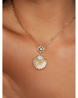 Santorini Cubic Zirconia Shell Pendant Necklace, 15"-18"