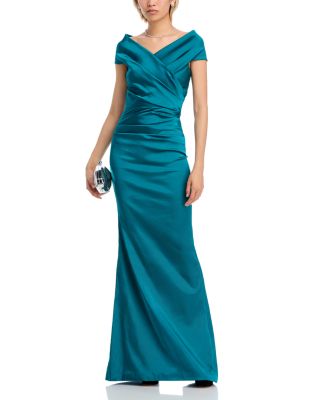 Off-the-Shoulder Ruched Satin Gown