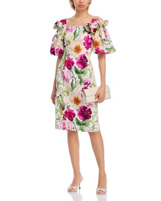 Off-the-Shoulder Cotton Floral Balloon Sleeve Dress