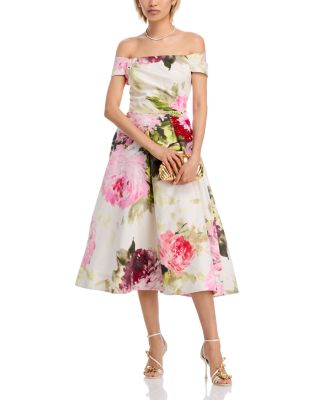 Off-the-Shoulder Cotton Dress with Beaded Flower Waist