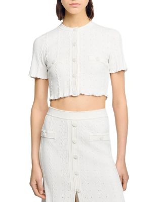 Cropped Pointelle Knit Cardigan