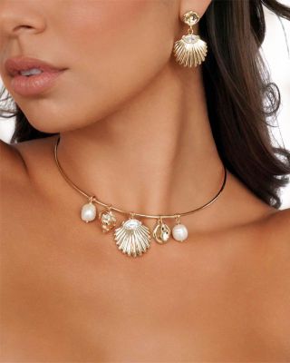 Endless Shores Cubic Zirconia & Cultured Freshwater Pearl Shell Charm Statement Necklace, 15.7"