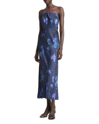 Strapless Floral Print Midi Dress