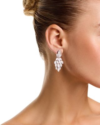 Diamond Round & Baguette Statement Drop Earrings in 14K White Gold, 2.50 tcw