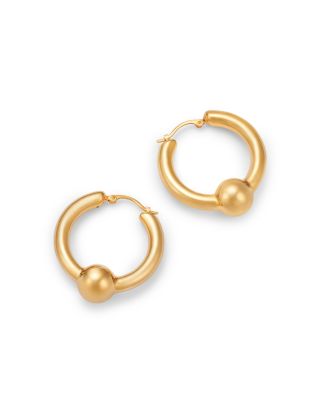 Polished Bead Hoop Earrings in 14K Yellow Gold