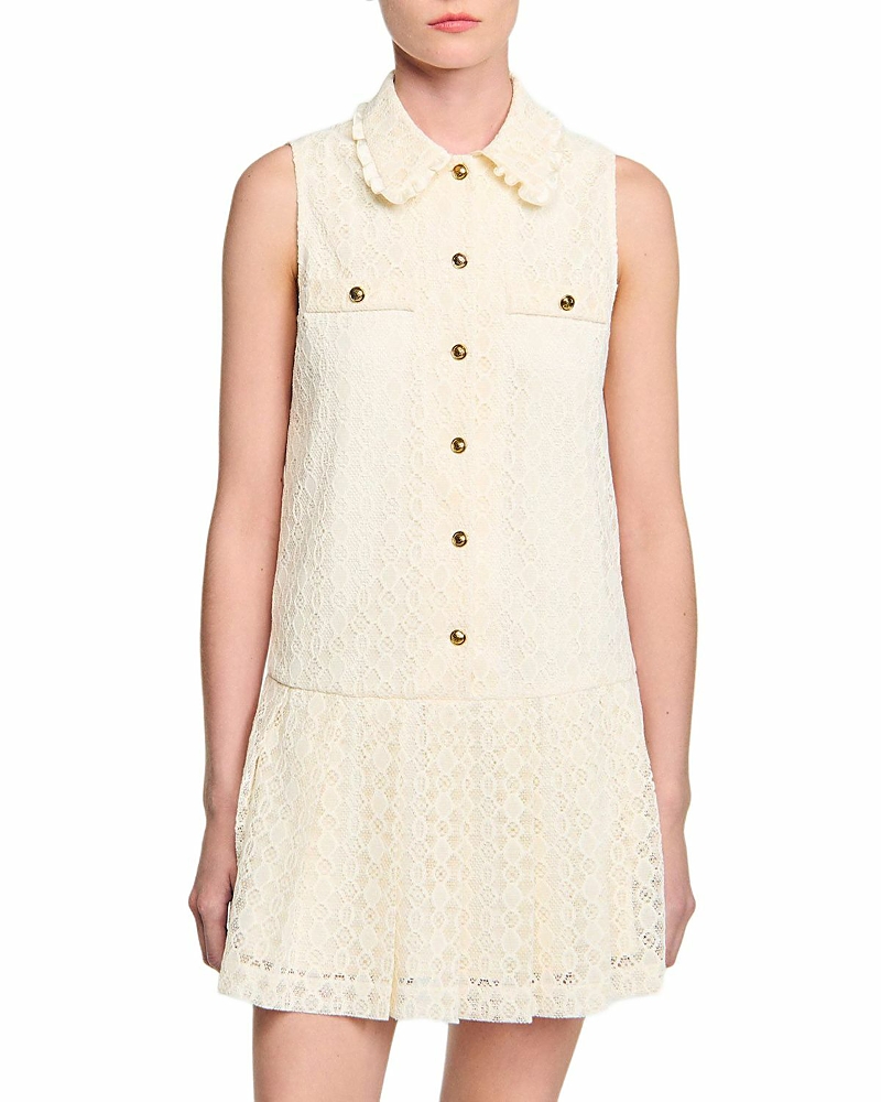 Sandro Button Front Mini Lace Dress In White