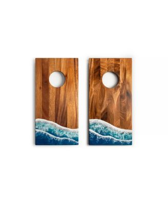 1ft x 2ft Beach Epoxy Resin Wood Compact Travel Cornhole Board Set