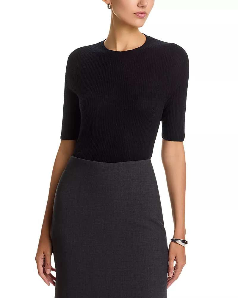 Fabiana Filippi Platinum Wool Blend Ribbed Elbow Sleeve Sweater