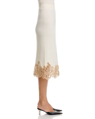 Platinum Wool Blend Lace Band Pencil Skirt