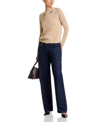 Wool Blend Rhinestone Crewneck Sweater