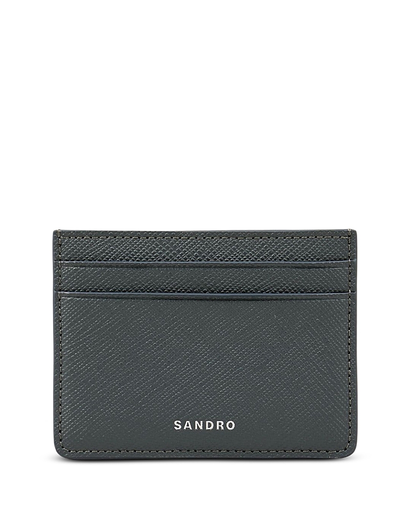 Sandro Saffiano Leather Card Case In Gray