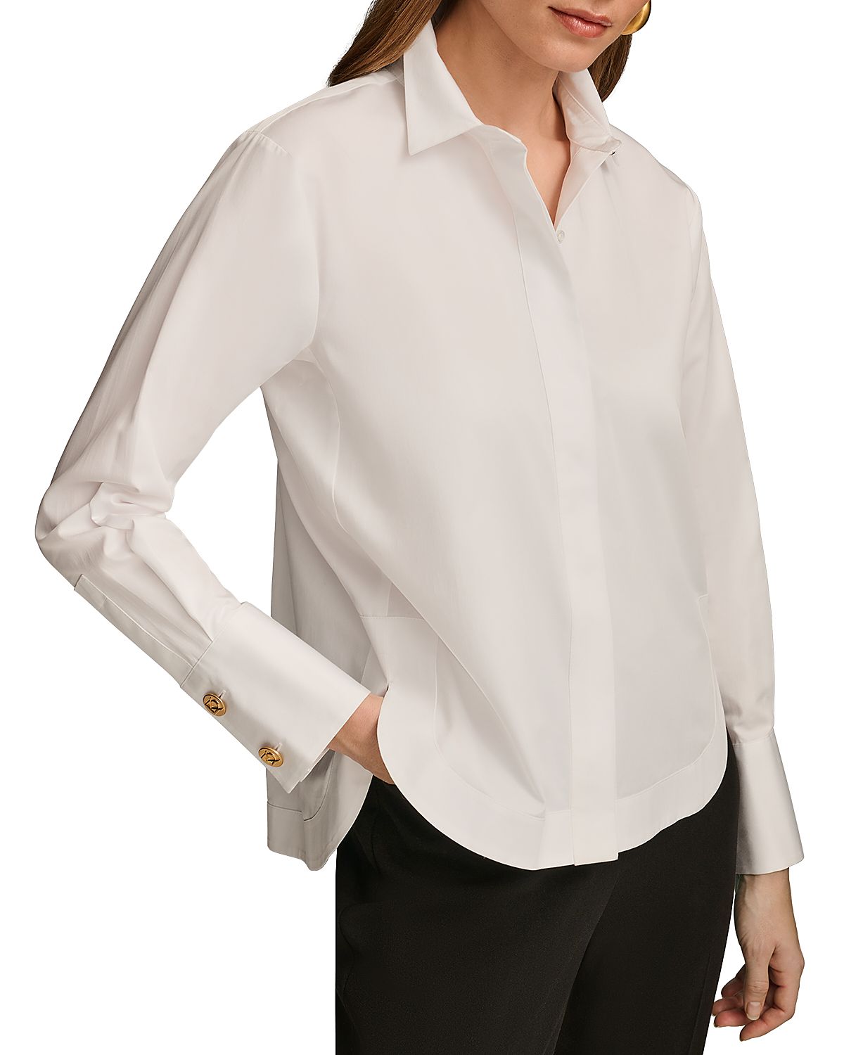 Donna Karan Cotton Collared Button Down Shirt