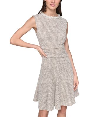 Stretch Tweed Pearl Neck Mini Dress