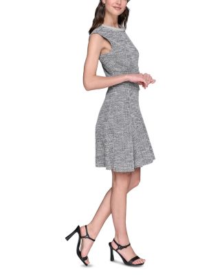 Stretch Tweed Pearl Neck Mini Dress